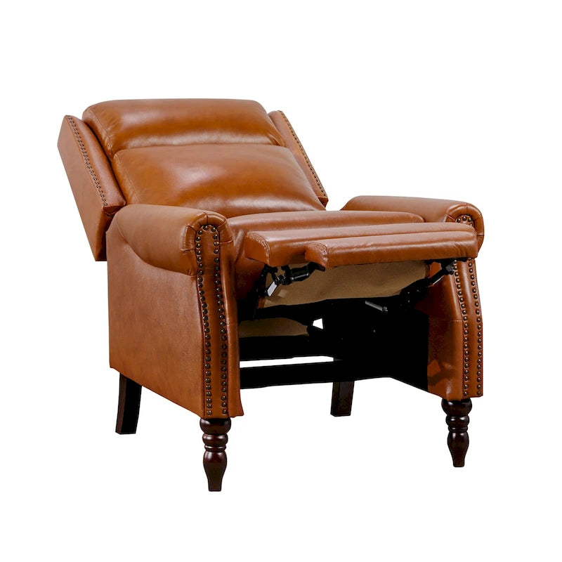 Fauteuil inclinable inclinable en cuir véritable de style milieu du siècle, camel/brun-rouge/bleu, pour 1 personne