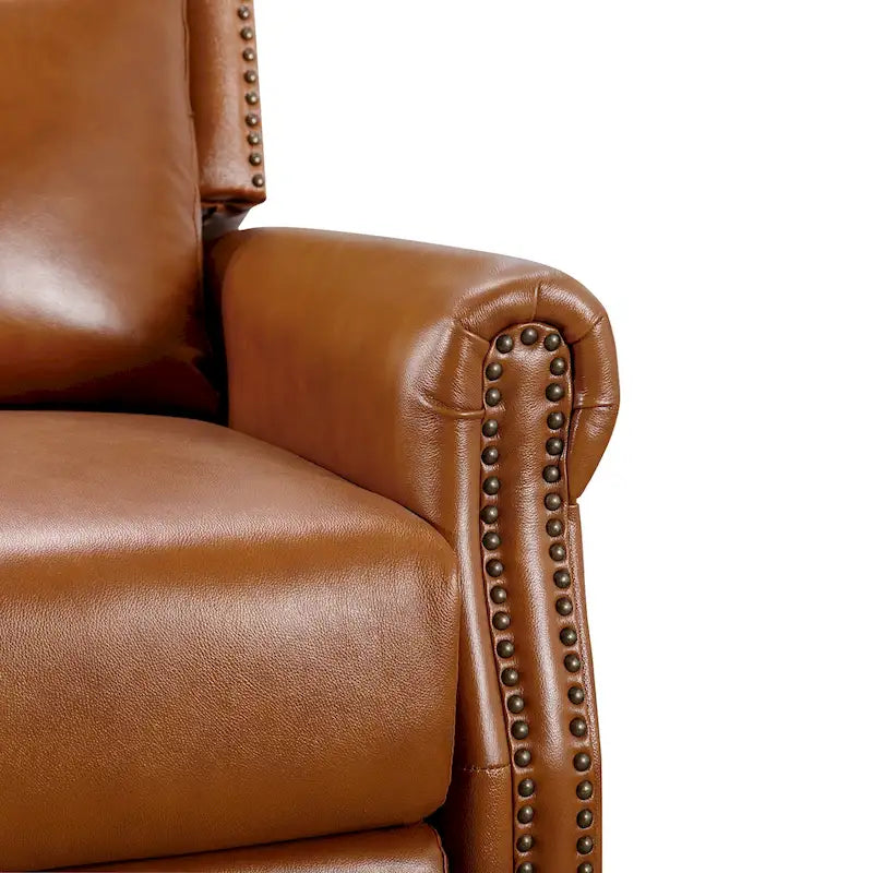 Fauteuil inclinable inclinable en cuir véritable de style milieu du siècle, camel/brun-rouge/bleu, pour 1 personne