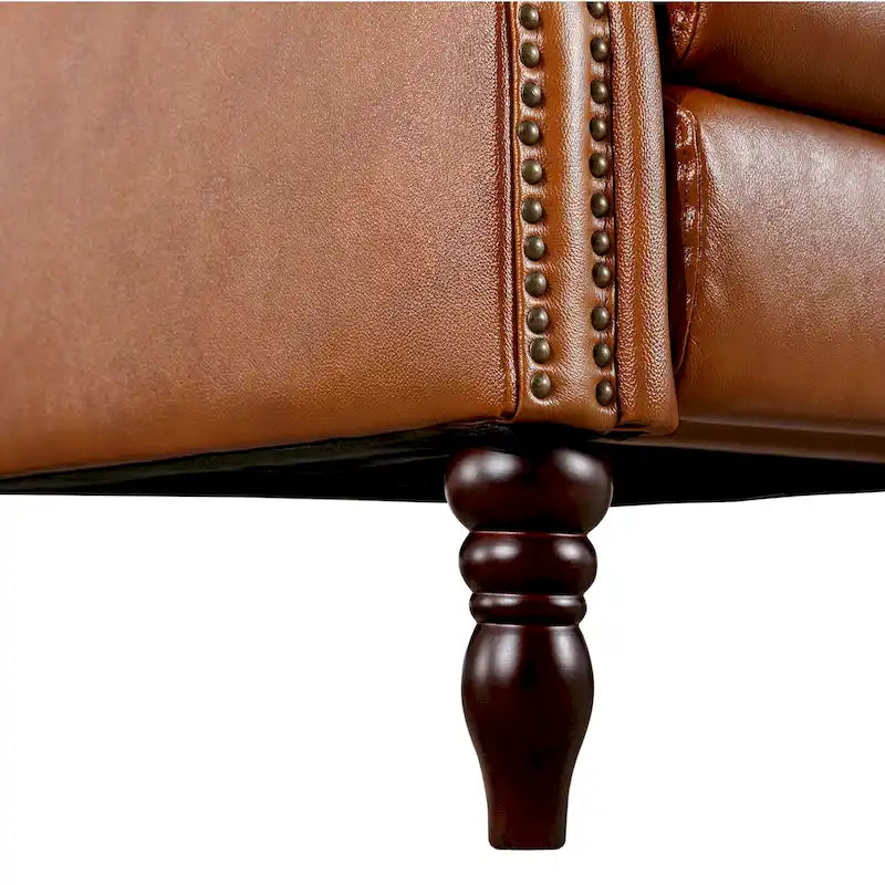 Fauteuil inclinable inclinable en cuir véritable de style milieu du siècle, camel/brun-rouge/bleu, pour 1 personne