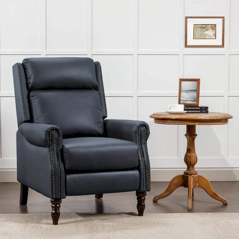 Fauteuil inclinable inclinable en cuir véritable de style milieu du siècle, camel/brun-rouge/bleu, pour 1 personne