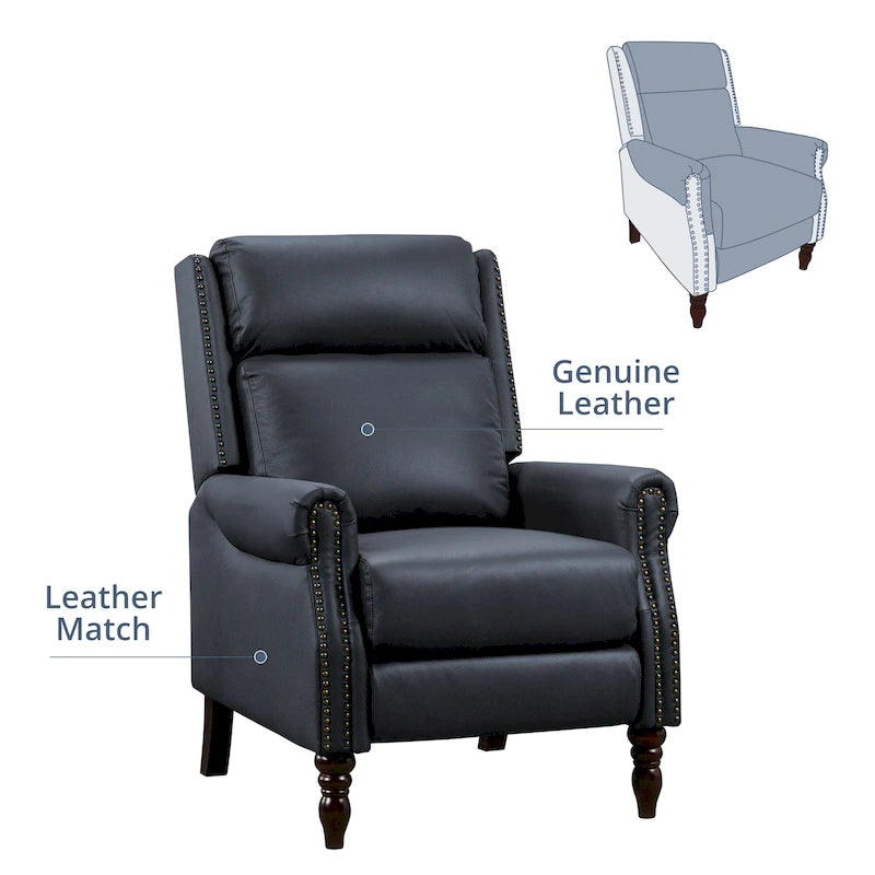 Fauteuil inclinable inclinable en cuir véritable de style milieu du siècle, camel/brun-rouge/bleu, pour 1 personne