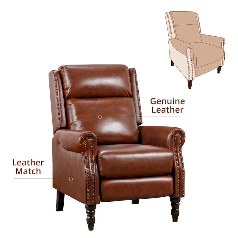 Fauteuil inclinable inclinable en cuir véritable de style milieu du siècle, camel/brun-rouge/bleu, pour 1 personne