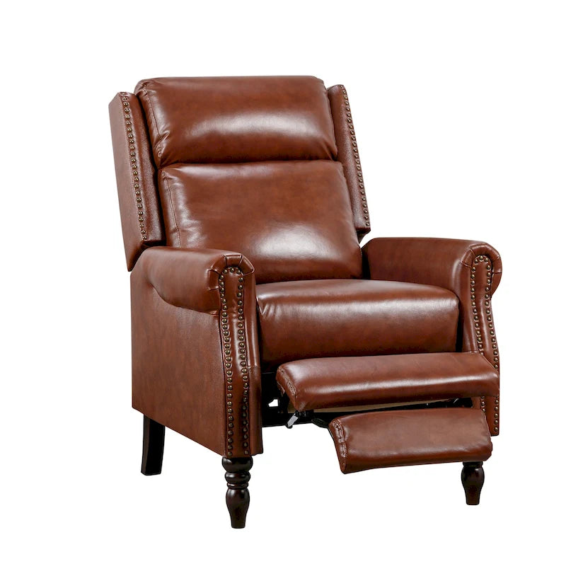 Fauteuil inclinable inclinable en cuir véritable de style milieu du siècle, camel/brun-rouge/bleu, pour 1 personne