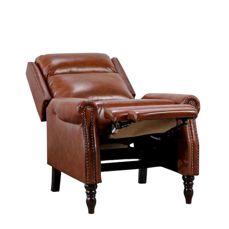 Fauteuil inclinable inclinable en cuir véritable de style milieu du siècle, camel/brun-rouge/bleu, pour 1 personne