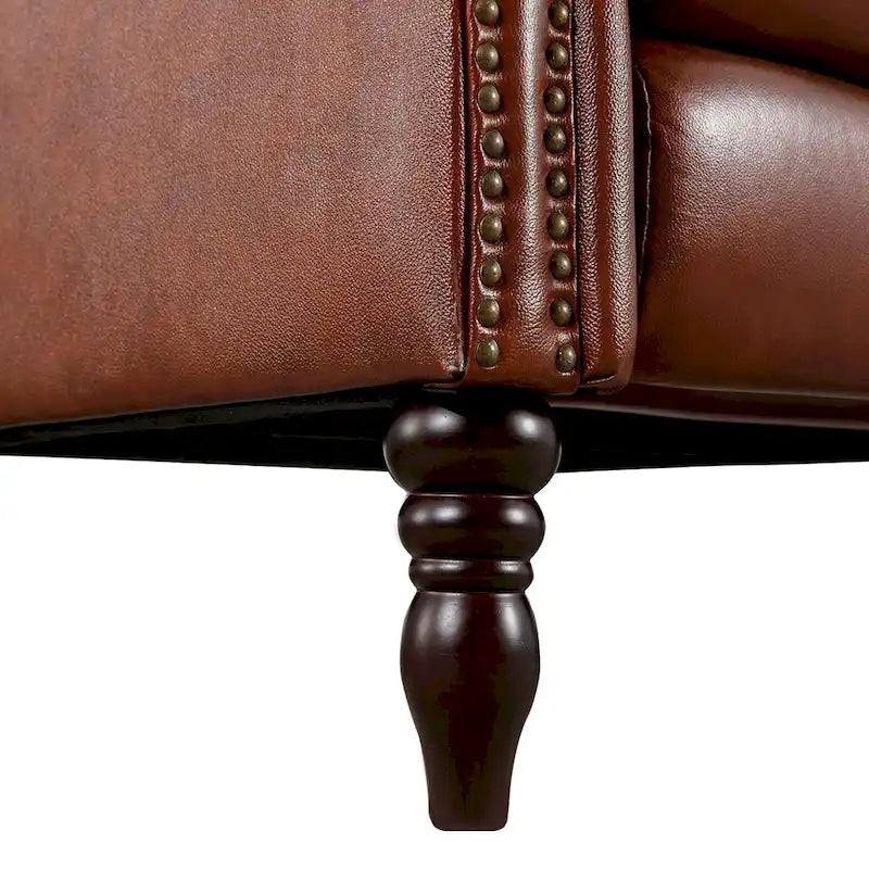 Fauteuil inclinable inclinable en cuir véritable de style milieu du siècle, camel/brun-rouge/bleu, pour 1 personne