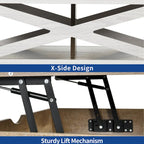 Table Basse Carrée de Ferme 4 Couleurs avec Pieds en X et 2 Niveaux de Rangement (Options Plateau Relevable)