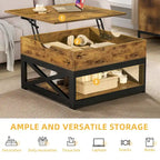 Table Basse Carrée de Ferme 4 Couleurs avec Pieds en X et 2 Niveaux de Rangement (Options Plateau Relevable)