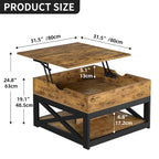 Table Basse Carrée de Ferme 4 Couleurs avec Pieds en X et 2 Niveaux de Rangement (Options Plateau Relevable)