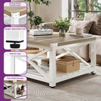 Table Basse Carrée de Ferme 4 Couleurs avec Pieds en X et 2 Niveaux de Rangement (Options Plateau Relevable)