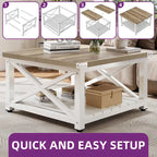 Table Basse Carrée de Ferme 4 Couleurs avec Pieds en X et 2 Niveaux de Rangement (Options Plateau Relevable)