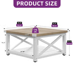Table Basse Carrée de Ferme 4 Couleurs avec Pieds en X et 2 Niveaux de Rangement (Options Plateau Relevable)