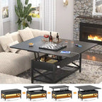 Table basse relevable moderne 4 couleurs avec LED RVB, USB et prises de courant pour 2+