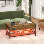 Table basse relevable moderne 4 couleurs avec LED RVB, USB et prises de courant pour 2+