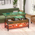 Table basse relevable moderne 4 couleurs avec LED RVB, USB et prises de courant pour 2+