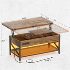 Table basse relevable moderne 4 couleurs avec LED RVB, USB et prises de courant pour 2+