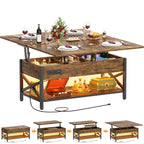 Table basse relevable moderne 4 couleurs avec LED RVB, USB et prises de courant pour 2+