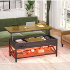 Table basse relevable moderne 4 couleurs avec LED RVB, USB et prises de courant pour 2+