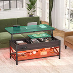 Table basse relevable moderne 4 couleurs avec LED RVB, USB et prises de courant pour 2+