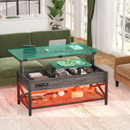 Table basse relevable moderne 4 couleurs avec LED RVB, USB et prises de courant pour 2+