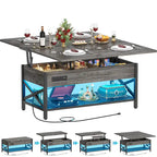 Table basse relevable moderne 4 couleurs avec LED RVB, USB et prises de courant pour 2+