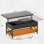 Table basse relevable moderne 4 couleurs avec LED RVB, USB et prises de courant pour 2+