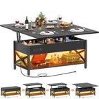 Table basse relevable moderne 4 couleurs avec LED RVB, USB et prises de courant pour 2+