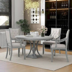 Table de salle à manger ronde extensible 4 places de style ferme à 3 couleurs et 4 chaises rembourrées
