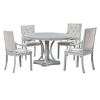 Table de salle à manger ronde extensible 4 places de style ferme à 3 couleurs et 4 chaises rembourrées