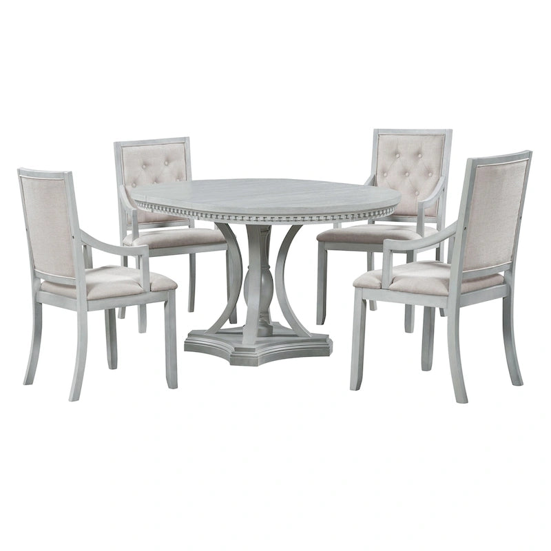 Table de salle à manger ronde extensible 4 places de style ferme à 3 couleurs et 4 chaises rembourrées