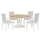 Table de salle à manger ronde extensible 4 places de style ferme à 3 couleurs et 4 chaises rembourrées