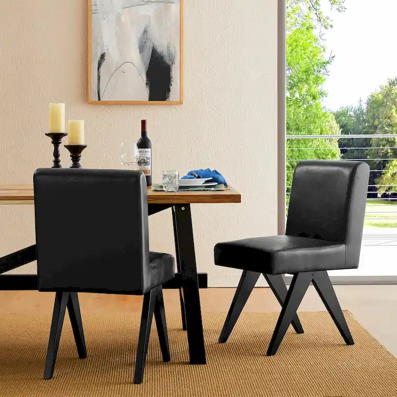 Chaise de salle à manger mi-siècle en similicuir marron/noir avec pieds en bois en V (lot de 2 ou 4)