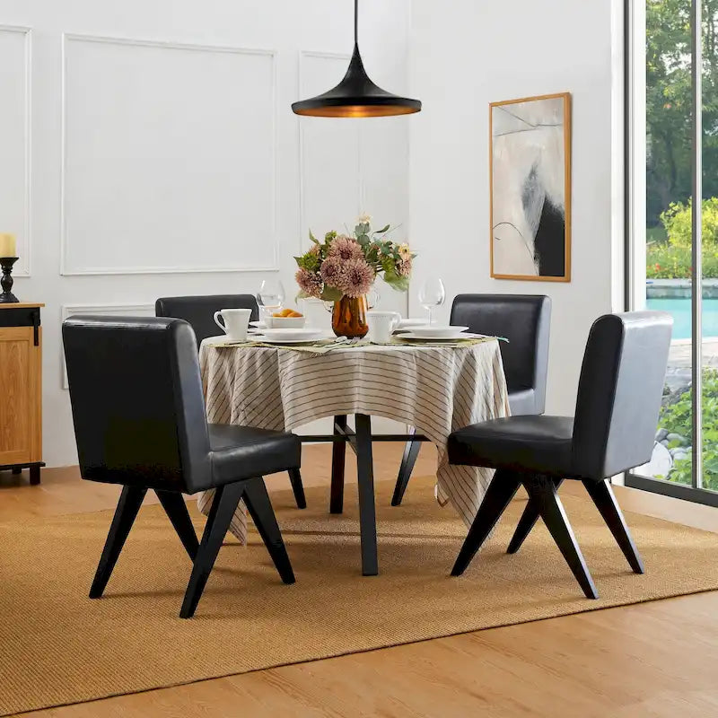 Chaise de salle à manger mi-siècle en similicuir marron/noir avec pieds en bois en V (lot de 2 ou 4)
