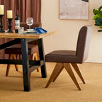 Chaise de salle à manger mi-siècle en similicuir marron/noir avec pieds en bois en V (lot de 2 ou 4)