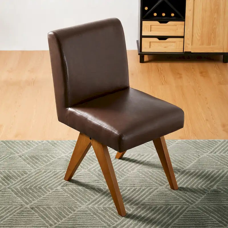 Chaise de salle à manger mi-siècle en similicuir marron/noir avec pieds en bois en V (lot de 2 ou 4)