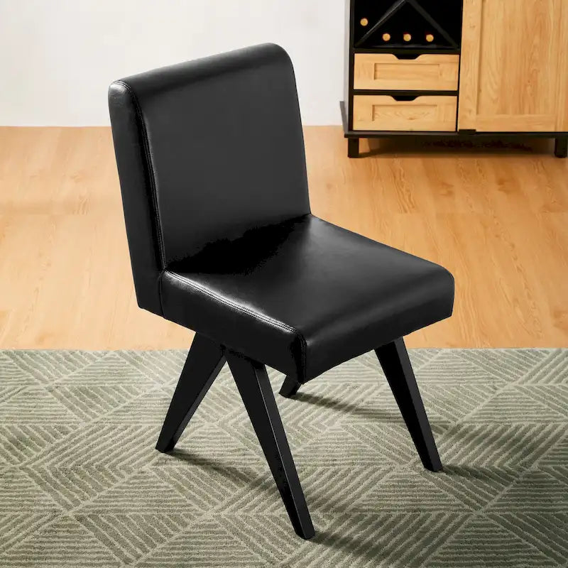 Chaise de salle à manger mi-siècle en similicuir marron/noir avec pieds en bois en V (lot de 2 ou 4)