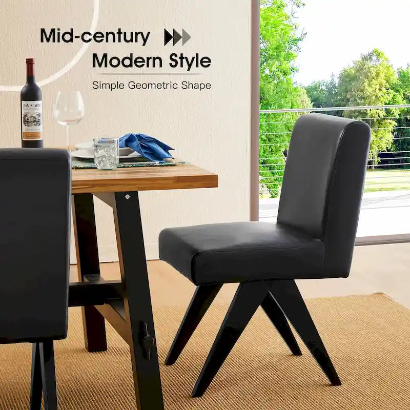 Chaise de salle à manger mi-siècle en similicuir marron/noir avec pieds en bois en V (lot de 2 ou 4)