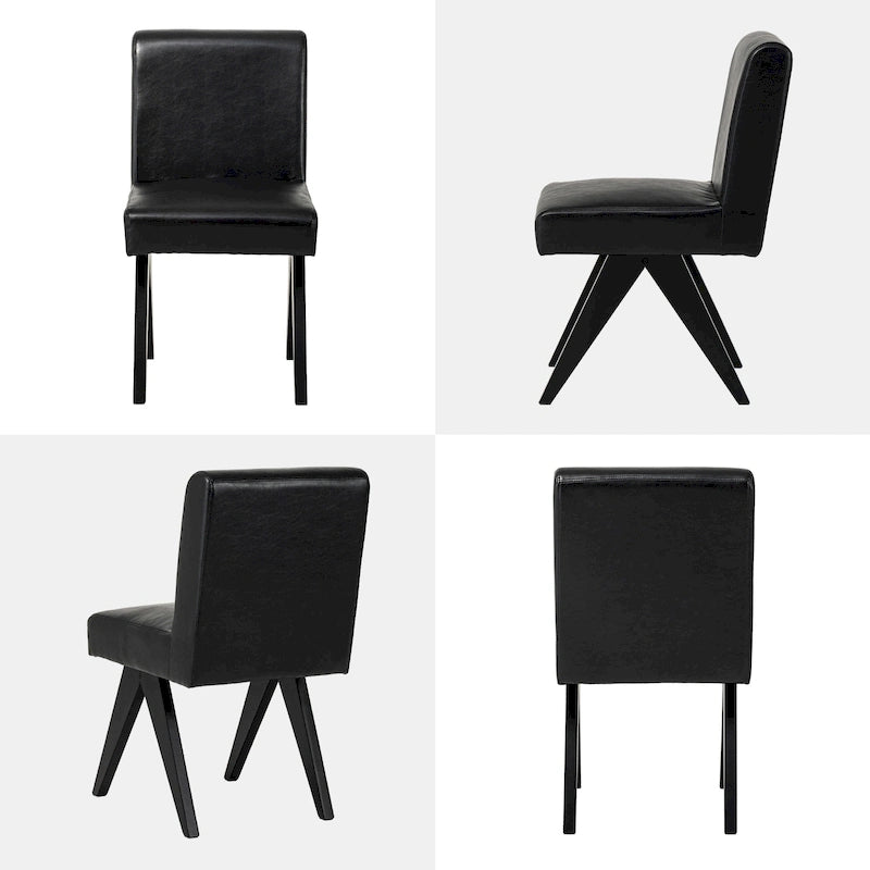 Chaise de salle à manger mi-siècle en similicuir marron/noir avec pieds en bois en V (lot de 2 ou 4)