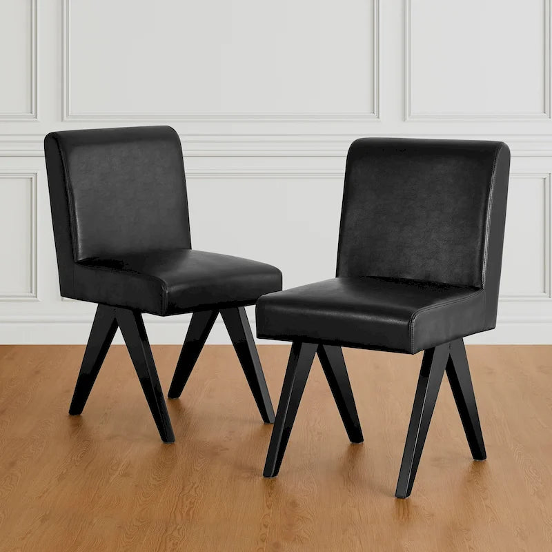 Chaise de salle à manger mi-siècle en similicuir marron/noir avec pieds en bois en V (lot de 2 ou 4)