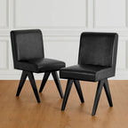 Chaise de salle à manger mi-siècle en similicuir marron/noir avec pieds en bois en V (lot de 2 ou 4)
