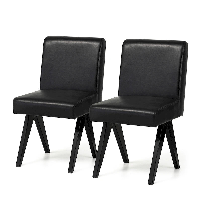 Chaise de salle à manger mi-siècle en similicuir marron/noir avec pieds en bois en V (lot de 2 ou 4)