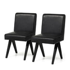 Chaise de salle à manger mi-siècle en similicuir marron/noir avec pieds en bois en V (lot de 2 ou 4)