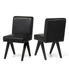 Chaise de salle à manger mi-siècle en similicuir marron/noir avec pieds en bois en V (lot de 2 ou 4)