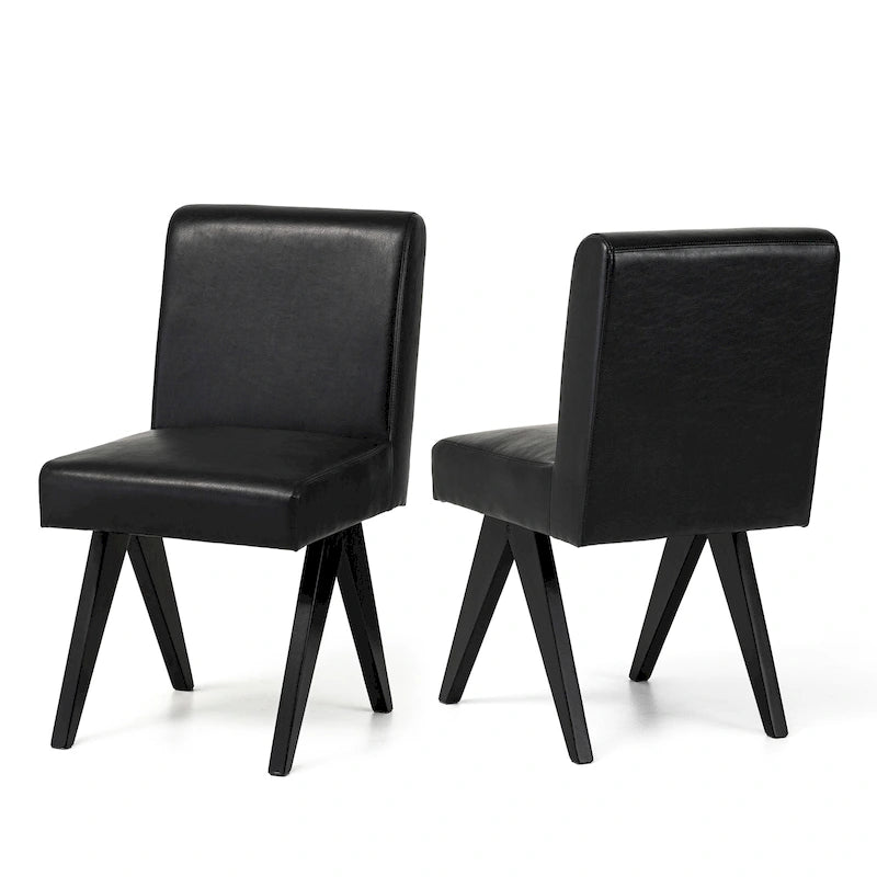 Chaise de salle à manger mi-siècle en similicuir marron/noir avec pieds en bois en V (lot de 2 ou 4)