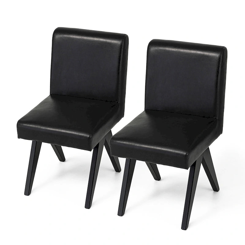 Chaise de salle à manger mi-siècle en similicuir marron/noir avec pieds en bois en V (lot de 2 ou 4)