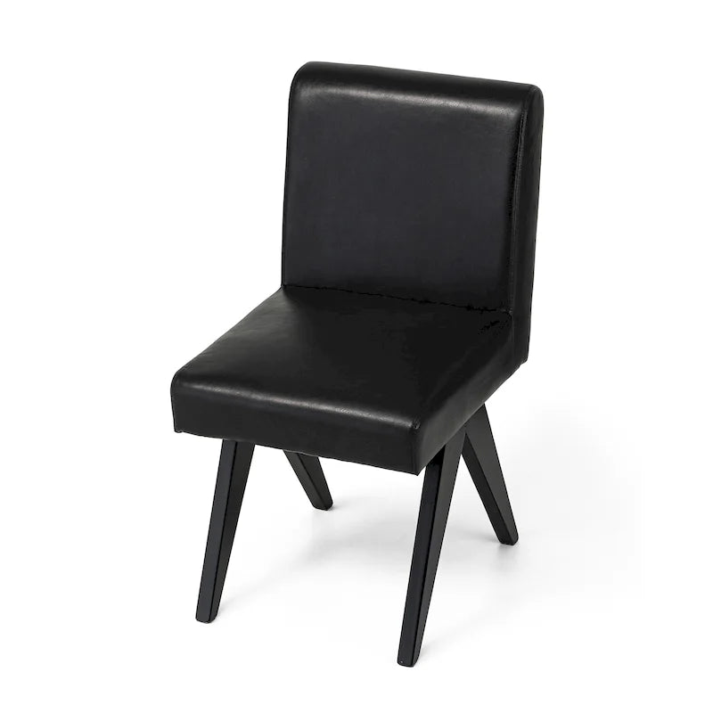 Chaise de salle à manger mi-siècle en similicuir marron/noir avec pieds en bois en V (lot de 2 ou 4)