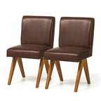 Chaise de salle à manger mi-siècle en similicuir marron/noir avec pieds en bois en V (lot de 2 ou 4)