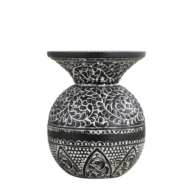 Table d'appoint ronde bohème antique en fer noir et blanc pour 1 personne
