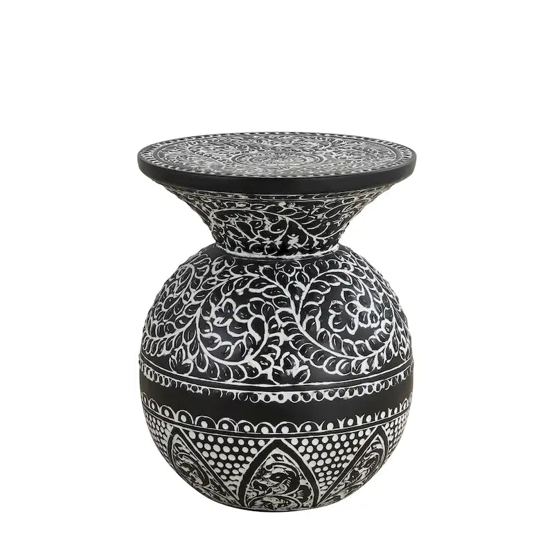 Table d'appoint ronde bohème antique en fer noir et blanc pour 1 personne