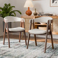 Chaise de salle à manger incurvée avec dossier en bouclette, pattes en bois, style Mid-Century, noyer/beige, pour 2 (lot de 2)