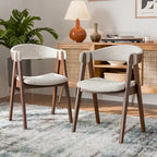 Chaise de salle à manger incurvée avec dossier en bouclette, pattes en bois, style Mid-Century, noyer/beige, pour 2 (lot de 2)